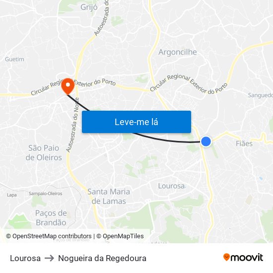 Lourosa to Nogueira da Regedoura map