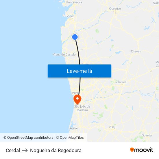 Cerdal to Nogueira da Regedoura map