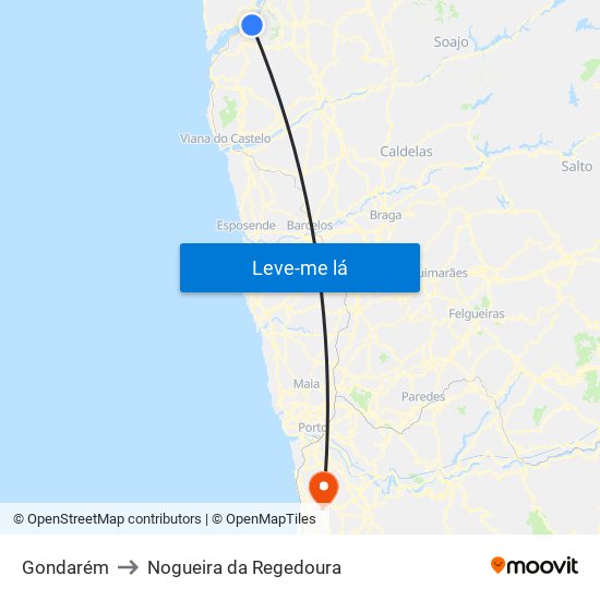Gondarém to Nogueira da Regedoura map
