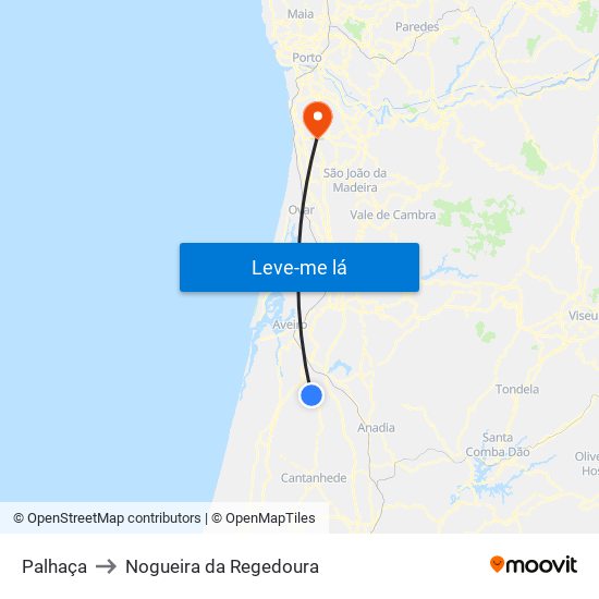 Palhaça to Nogueira da Regedoura map