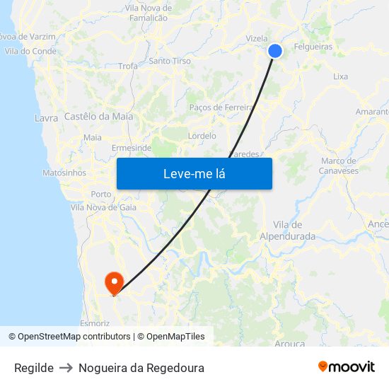 Regilde to Nogueira da Regedoura map