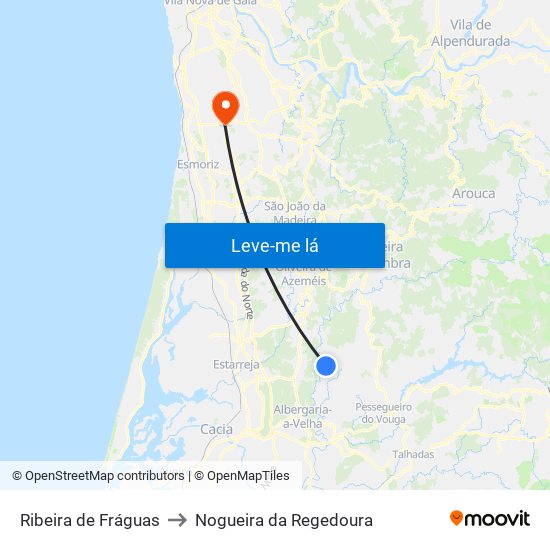 Ribeira de Fráguas to Nogueira da Regedoura map