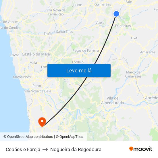 Cepães e Fareja to Nogueira da Regedoura map