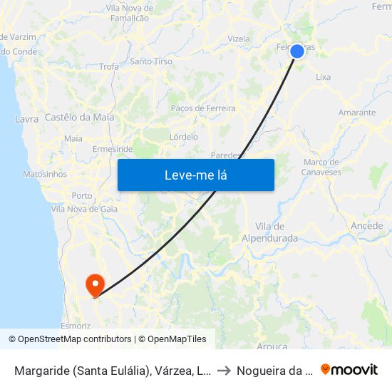 Margaride (Santa Eulália), Várzea, Lagares, Varziela e Moure to Nogueira da Regedoura map