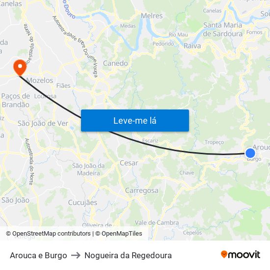 Arouca e Burgo to Nogueira da Regedoura map