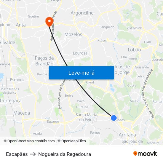 Escapães to Nogueira da Regedoura map