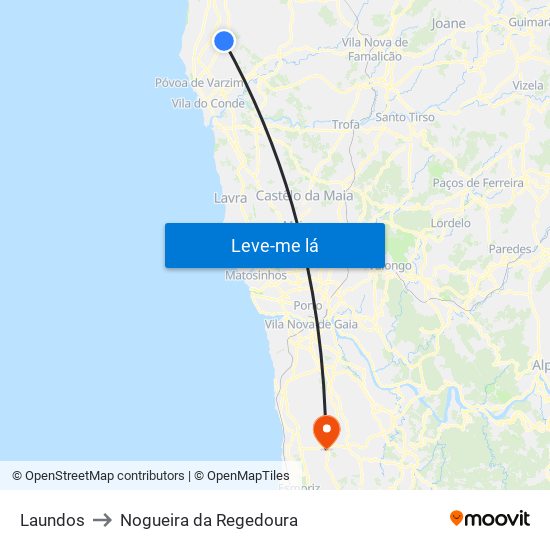 Laundos to Nogueira da Regedoura map