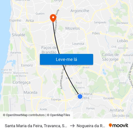 Santa Maria da Feira, Travanca, Sanfins e Espargo to Nogueira da Regedoura map