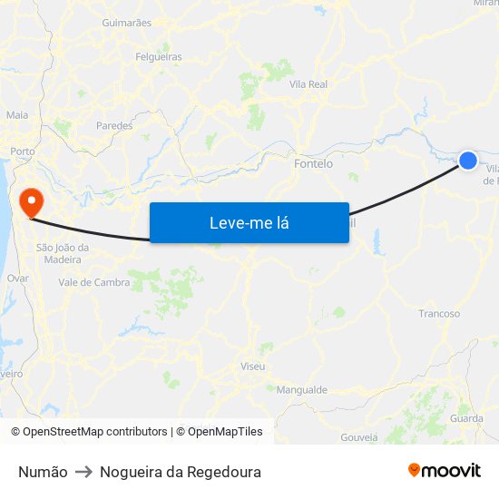 Numão to Nogueira da Regedoura map