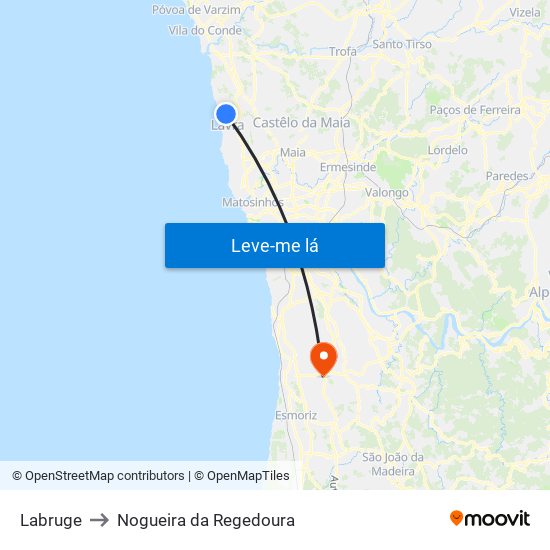 Labruge to Nogueira da Regedoura map