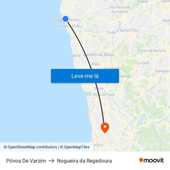 Póvoa De Varzim to Nogueira da Regedoura map