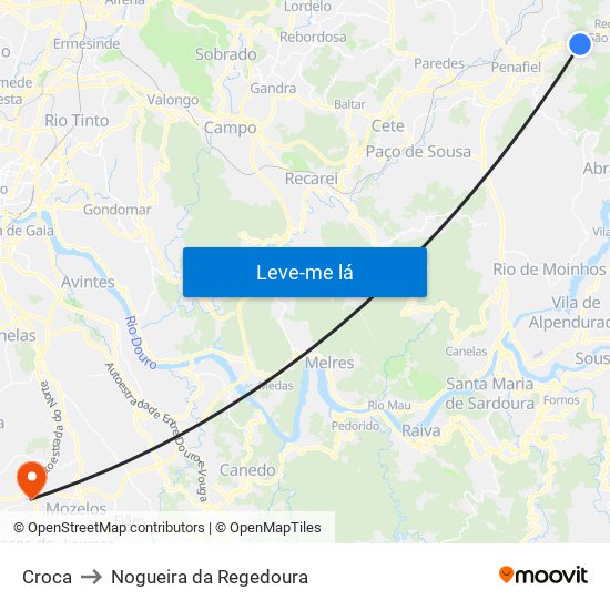Croca to Nogueira da Regedoura map