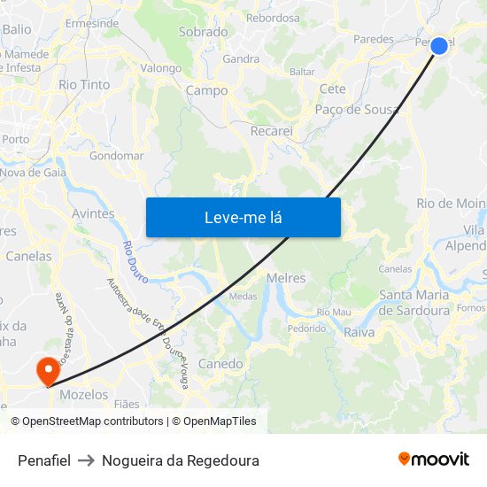 Penafiel to Nogueira da Regedoura map