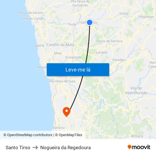 Santo Tirso to Nogueira da Regedoura map