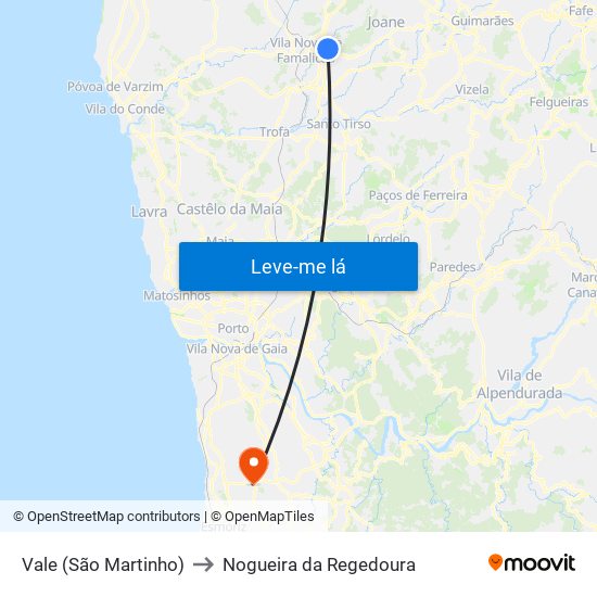 Vale (São Martinho) to Nogueira da Regedoura map