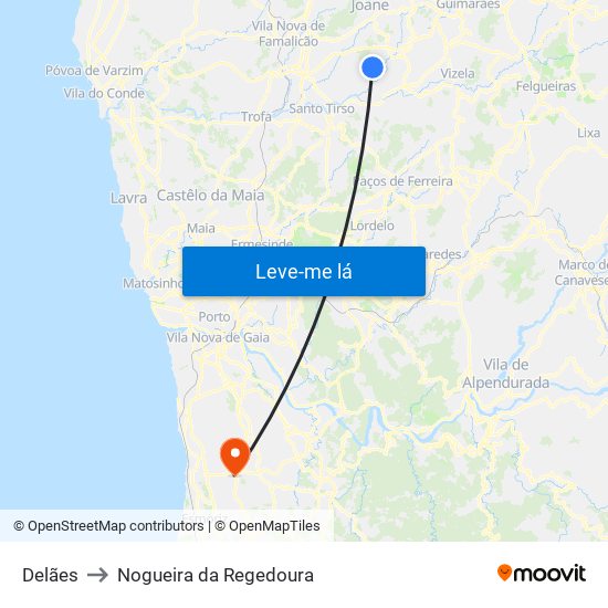 Delães to Nogueira da Regedoura map