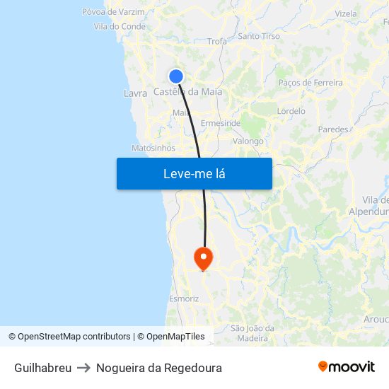 Guilhabreu to Nogueira da Regedoura map