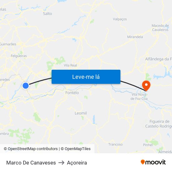 Marco De Canaveses to Açoreira map