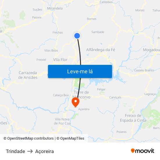 Trindade to Açoreira map