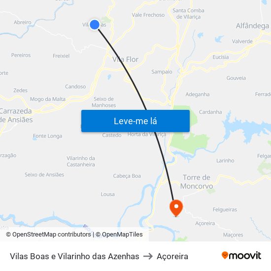 Vilas Boas e Vilarinho das Azenhas to Açoreira map