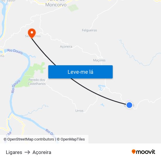 Ligares to Açoreira map