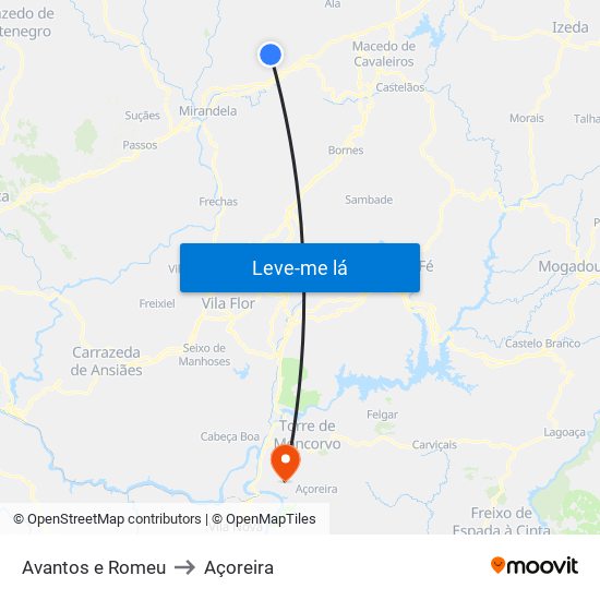 Avantos e Romeu to Açoreira map
