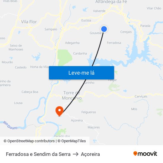 Ferradosa e Sendim da Serra to Açoreira map