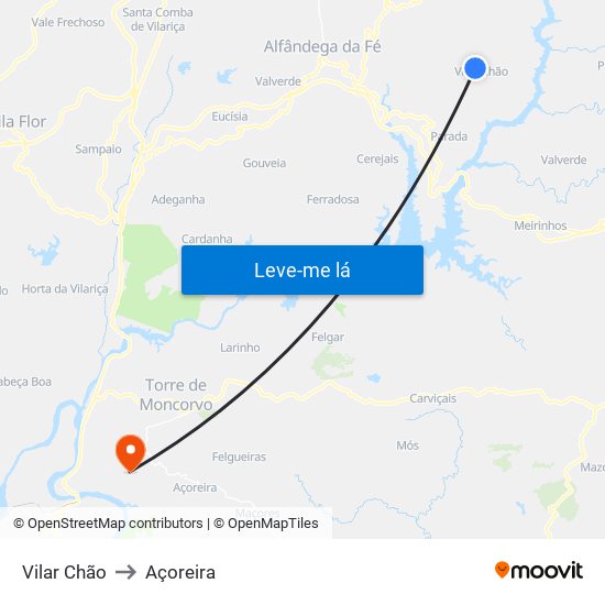 Vilar Chão to Açoreira map