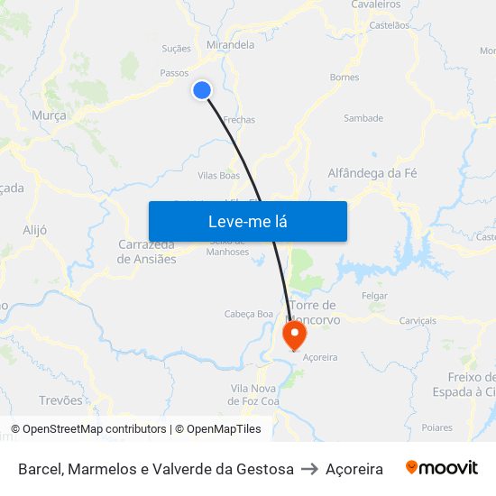 Barcel, Marmelos e Valverde da Gestosa to Açoreira map