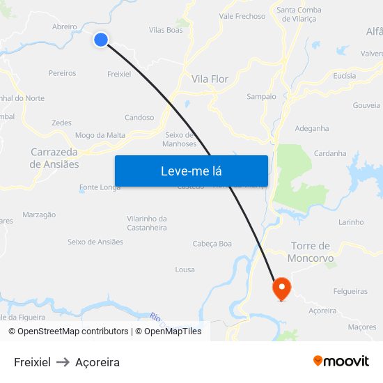 Freixiel to Açoreira map