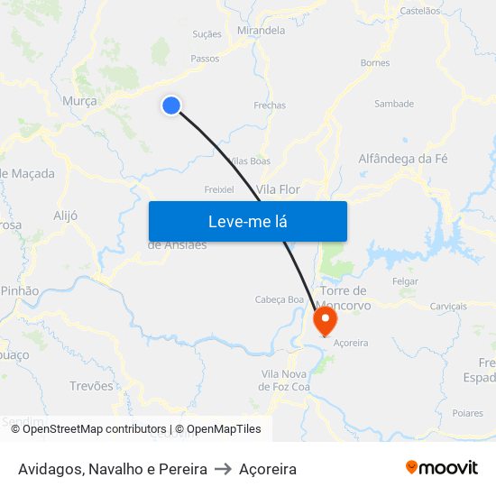 Avidagos, Navalho e Pereira to Açoreira map