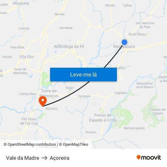 Vale da Madre to Açoreira map