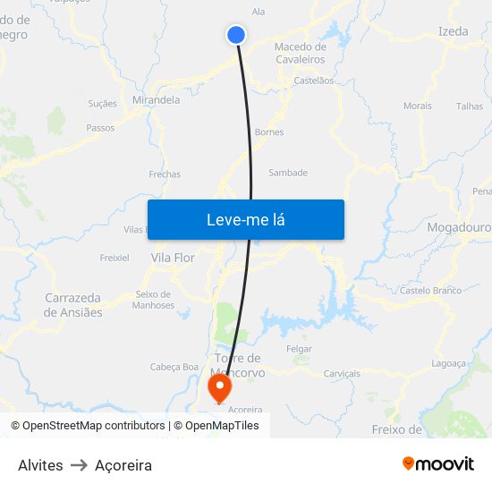Alvites to Açoreira map