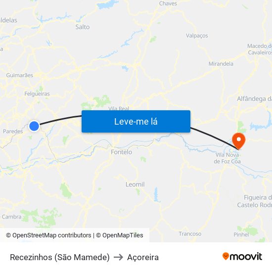 Recezinhos (São Mamede) to Açoreira map