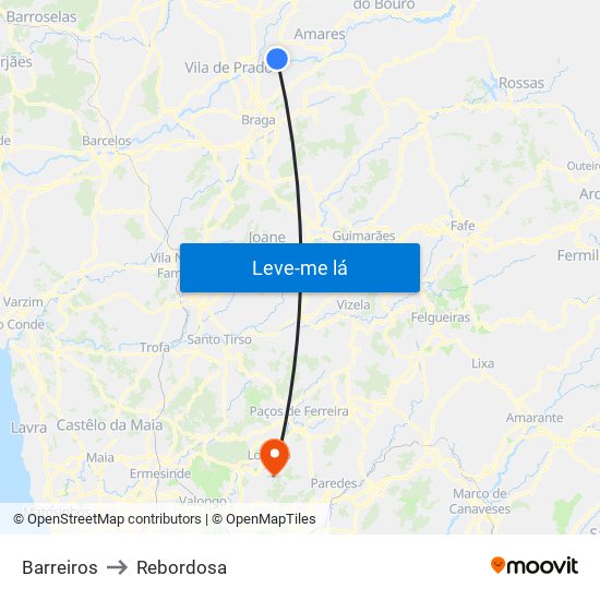 Barreiros to Rebordosa map