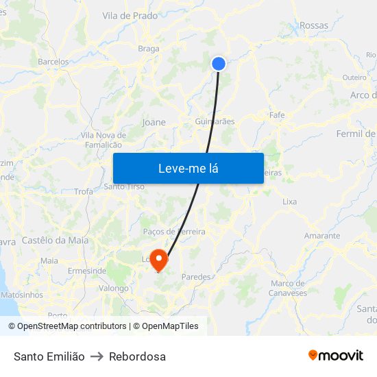 Santo Emilião to Rebordosa map