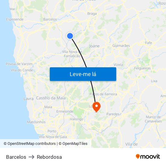 Barcelos to Rebordosa map