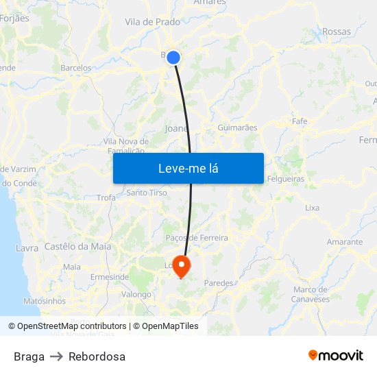 Braga to Rebordosa map