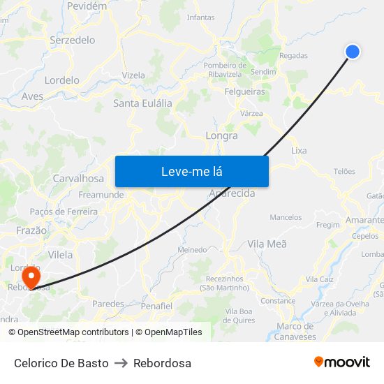 Celorico De Basto to Rebordosa map