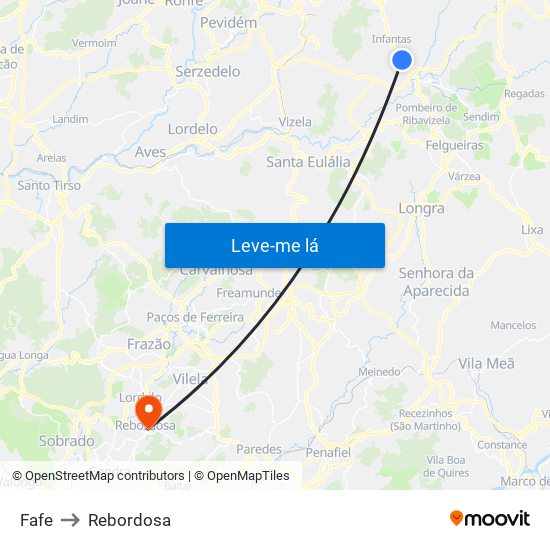 Fafe to Rebordosa map