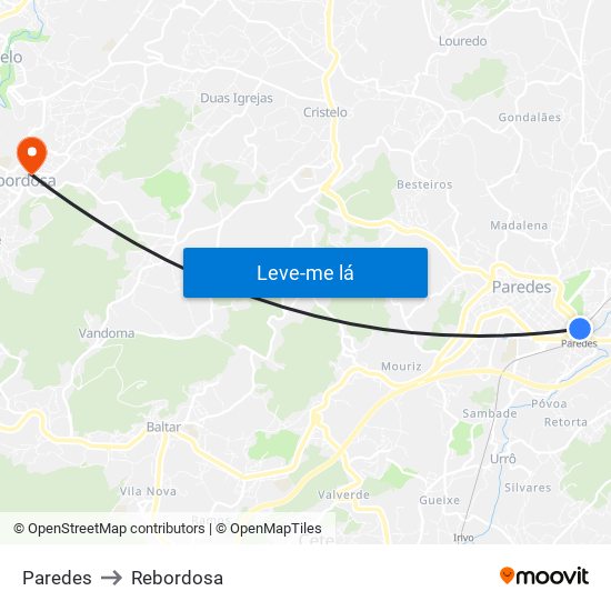 Paredes to Rebordosa map