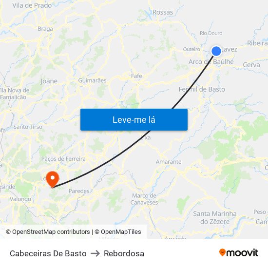 Cabeceiras De Basto to Rebordosa map