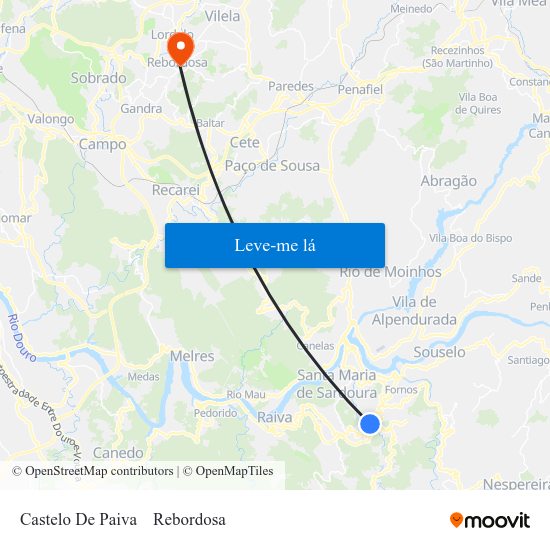 Castelo De Paiva to Rebordosa map