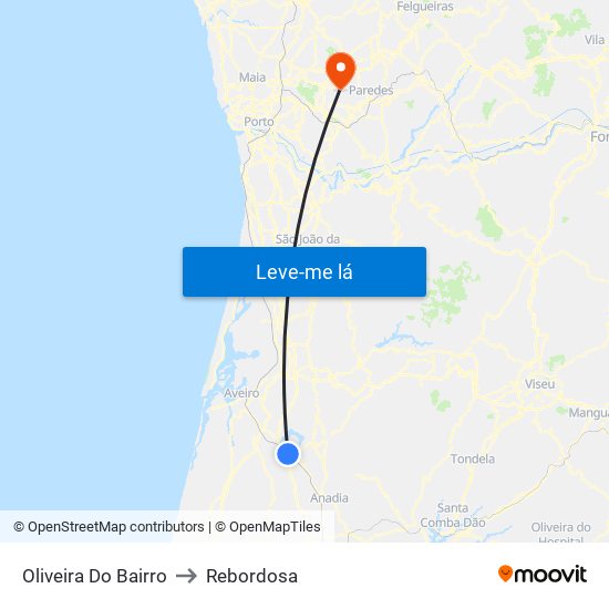 Oliveira Do Bairro to Rebordosa map