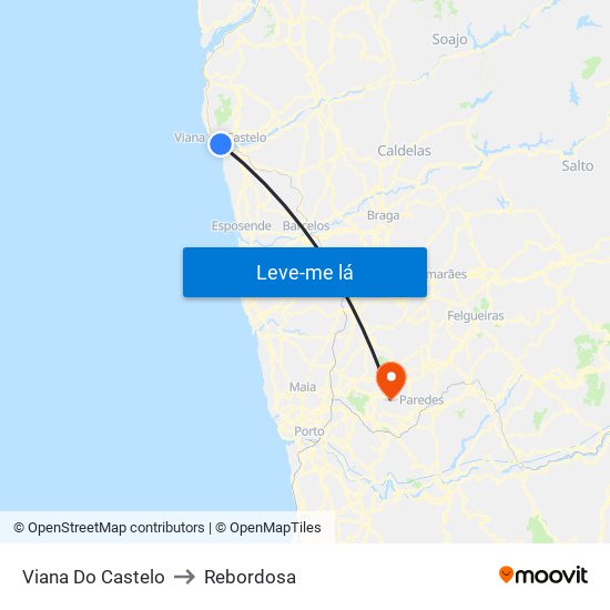 Viana Do Castelo to Rebordosa map