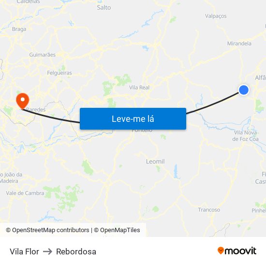 Vila Flor to Rebordosa map