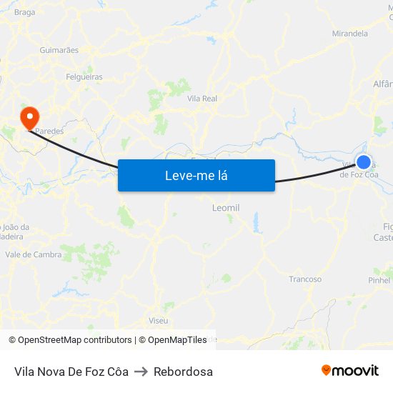 Vila Nova De Foz Côa to Rebordosa map