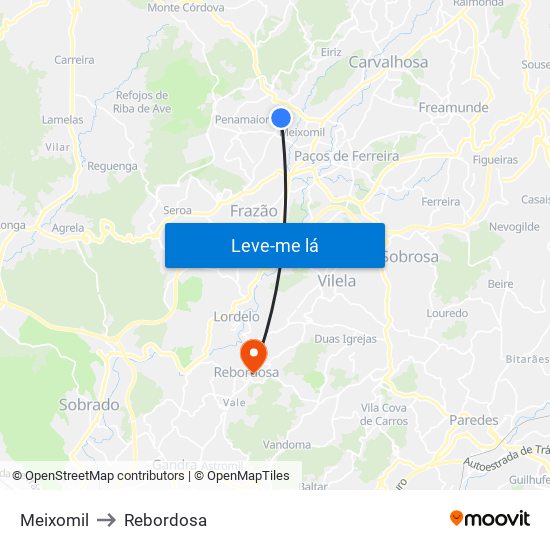 Meixomil to Rebordosa map