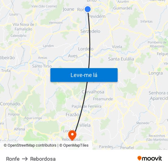 Ronfe to Rebordosa map