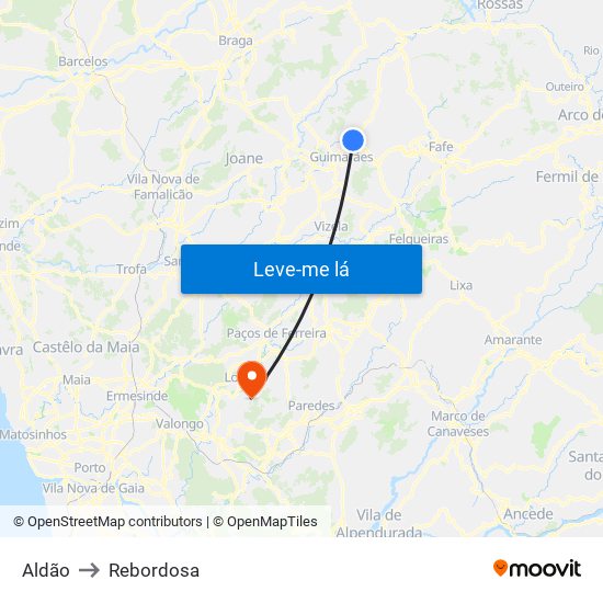 Aldão to Rebordosa map